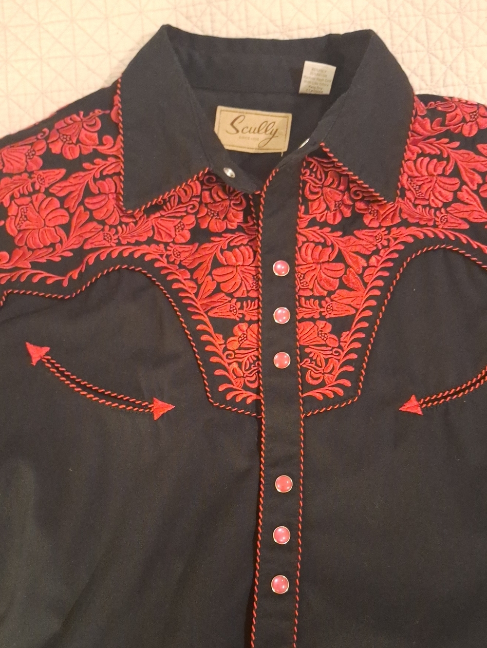 Scully Black Western men's Shirt with Red Floral Embroidery